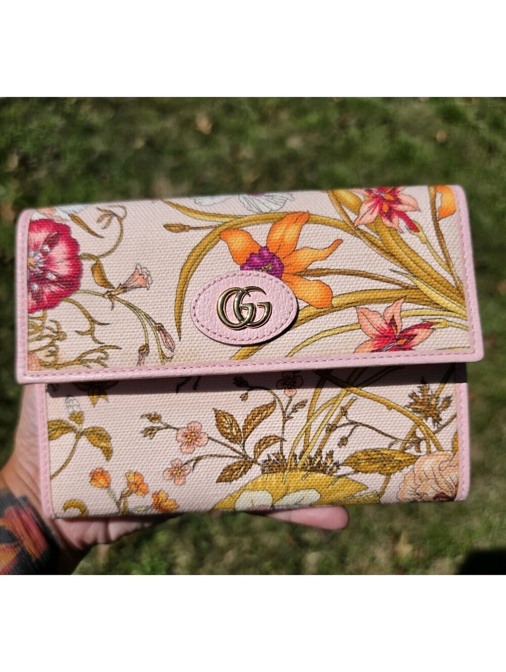GUCCI 577350 GG Marmont Flora Pouch Canvas Leather Pink Made in Italy Ladies